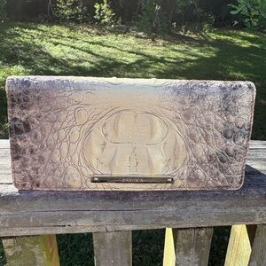 Brahmin Croc-Embossed Continental Wallet in Cream and Brown